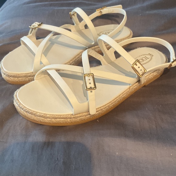 Tod’s white flat espadrilles sandals 37.5 - Picture 2 of 4